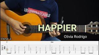 HAPPIER - Olivia Rodrigo - Fingerstyle Guitar Tutorial TAB + Chords + Lyrics