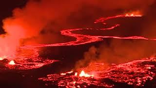 Red Lava Rivers From Hawaii's Kilauea Volcano - Aerial Views