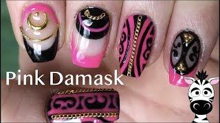 Pink, Black and Gold Damask Gel Nail Art Tutorial | BPS Review