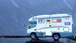 Gaming bed camper | Strong winds and heavy rain Life in the car 【ASMR】