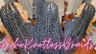 How To: Boho Knotless Box Braids With Human Hair Curls | Hair Detals + How Many Pieces Added