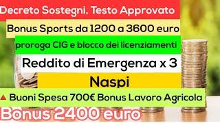 Decreto Sostegni | Bonus 2400€ REM × 3 Bonus Sports da 1200 a 3600€ Bonus Spesa 700€ lavoro agricola