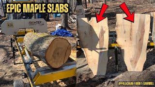 Turning a Stunning Red Maple Crotch into Live Edge Slabs | Sawmilling for Profit