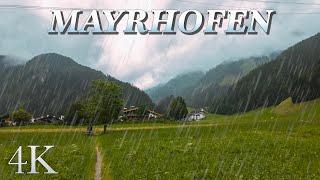 Relaxing Walk in the Rain, Mayrhofen in Zillertal, Austria | ASMR 4K