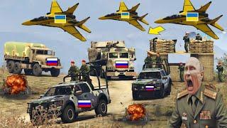 Ukrainian Fighter Jets,Drones ,War Helicopters Attack on Russian Army Weapons Convoy at Moscow-GTA5