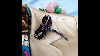 Стрекоза роскошная брошь ручной работы. Handmade Dragonfly Brooch Pin 