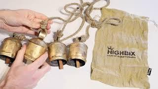 Highbix Shabby Chic Country Style Rustic Metal Hanging Cow Bells 4 Pack Unboxing and Overview