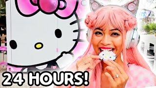 EATING HELLO KITTY FOOD FOR 24 HOURS PT 2! #sanrio #hellokitty #food #challenge