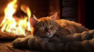 Cozy Purring Cat ASMR | Peaceful Evening Fireplace and Gentle Purr