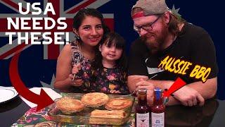 American Family Tries Aussie Meat Pies & Sausage Rolls!