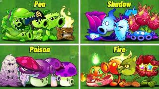 4Teams PEA x SHADOW x POISON x FIRE - Which Team Will Win? PvZ2 Team Plants vs Team Plants