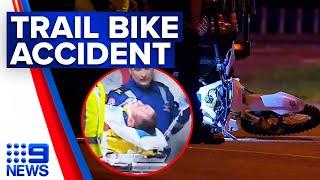 Trail bike rider hits police officer in pursuit | 9 News Australia