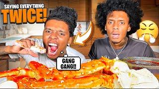 SAYING EVERYTHING TWICE TO SEE MY TWINS REACTION | KING CRAB SEAFOOD BOIL