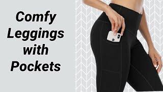 CHRLEISURE Leggings with Pockets | High Waisted Tummy Control Workout Yoga Pants | 3 Pack