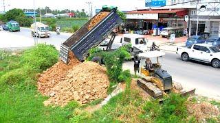 Full Video processing Complete 100% Land filling up by using Bulldozer D21P and Dump truck 5T.