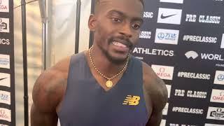 Trayvon Bromell talks after winning 2022 Prefontaine Classic 100 meters in 9.93