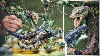 How To Make Diorama: Giant Python Anaconda Attack Crocodile In Amazon Rainforest