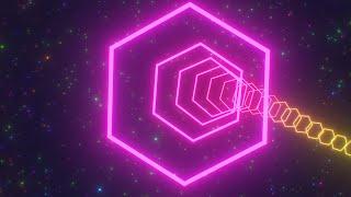 Floating Neon Hexagonal Shaped Glowing Lights Tunnel In Outer Space 4K UHD 60fps 1 Hour Video Loop