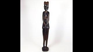 Antigua Escultura Africana Madera Tallada Mano Vintage 50 cm