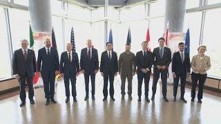 G7 leaders and Ukraine's Zelensky pose for photo during summit | AFP