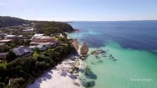 Aerial film of Hyams Beach, Jervis Bay, NSW - August 2016