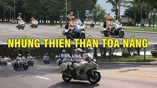 Dàn "nữ thần" CSGT tỏa sáng lung linh - Cảnh vệ phô diễn kỹ thuật lái moto đội hình cho bà con ở Huể