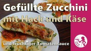 Einfache gefüllte Zucchini mit Hackfleisch, Tomatensauce, Käse | Leckere Zucchini aus dem Backofen