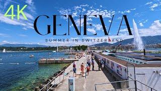 Geneva walking tour on a beautiful sunny day | Genève in summer | Switzerland walking tour | 4K HDR