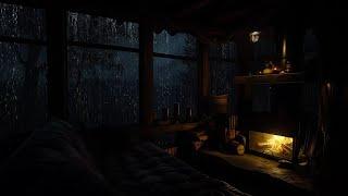 Rain Ambience in Cozy Cabin | Night Forest with Rain Sounds Falling for Sleep, Relax