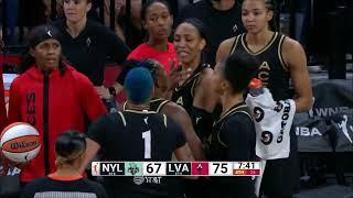  A'ja Wilson HELD BACK By Teammates & Coach After Push To The Floor! | Las Vegas Aces vs NY Liberty