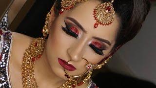 Real Bride | Modern Traditional Asian Bridal Makeup | Red Glittery Smokey Eyes