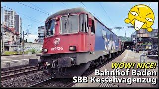 Ein SBB Kesselwagenzug macht einen Zwischenstopp beim Bahnhof Baden