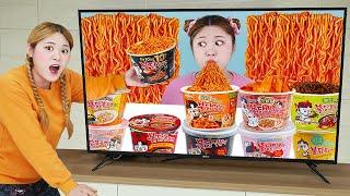 MUKBANG! Fire Spicy Noodle Food Color Challenge by HIU 하이유