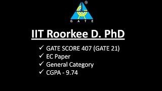 IIT Roorkee D. PhD | GATE SCORE 407 (GATE 21) | EC Paper | General Category | CGPA - 9.74