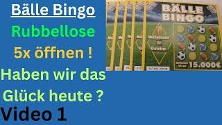 5x Bälle Bingo Rubbellose öffnen - Haben wir 4 gleiche Symbole ?