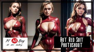 4K AI LOOKBOOK | AI Models |  HOT Red Suit Photoshoot 4K