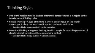 Lecture 2.3 - Cultural Differences in Social Cognition