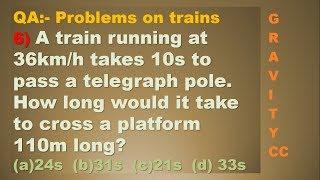 A train running at 36km/h takes 10s to pass a telegraph pole. How long would it take to cross a plat