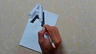 Easy!! How to draw 3D floating letter "A" /Very Easy