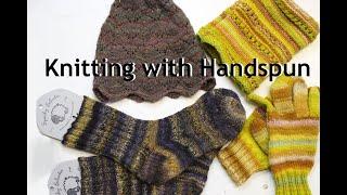 Knitting with handspun.
