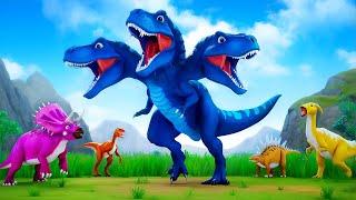 3 Headed Blue T-Rex Takes on Super Dinosaurs - Dinosaur Fights | Jurassic World Adventures 2024