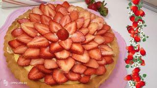 Crostata alle fragole e crema , frolla senza burro e senza riposo, dolce alle fragole