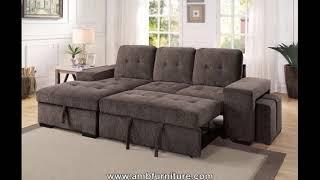 CM6959GY 2 pc Jamiya gray fabric sectional sofa with storage chaise and pop up chaise sleep area