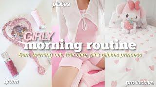  6am girly morning routine 🫧 workout, skincare and grwm  pink pilates princess motivation