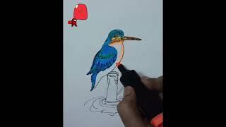 How to draw a cute bird ️..  king fisher... super easy drawing 🫰.. #drawing #trending #bird