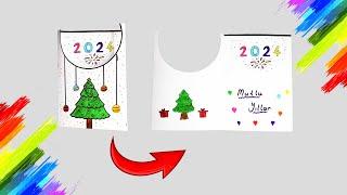 Kolay yılbaşı kart yapımı - Yeni yıl kart yapımı - Making New Year's Cards #kolayçizimler #drawing