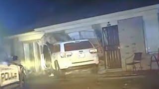 DASHCAM 2 Arkansas State Troopers chase a Jeep Cherokee and a Malibu ,Jeep drives through a HOUSE!!