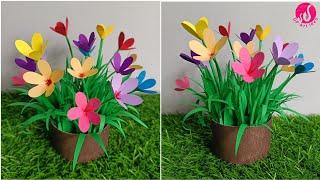 Paper Craft || DIY Paper Flower Vase with Flower || Easy Paper Craft