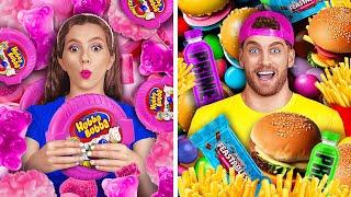 NEW 123 GO! Boy vs Girl Food Challenge! Who eats more? Freestyle Cooking Party!