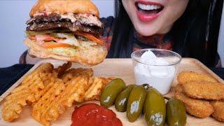 FULLY LOADED JUICY PORK BURGER (ASMR EATING SOUNDS) NO TALKING | SAS-ASMR